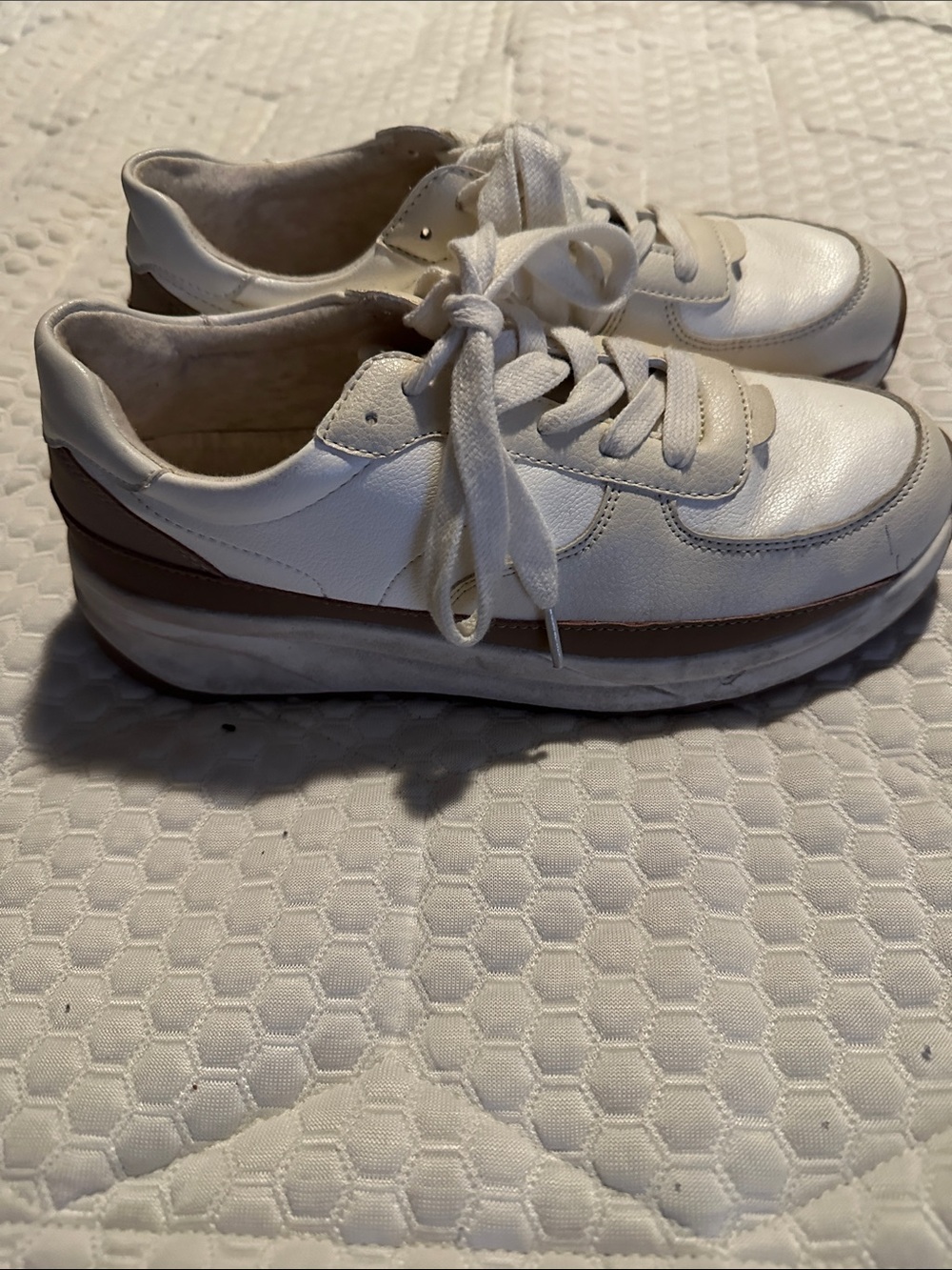 White and Brown Women's Platform Sneakers